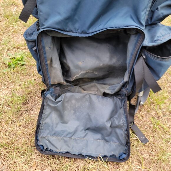 Vintage Jansport External Frame Backpack Blue Leather Patch Hiking Trail Backpac - Picture 10 of 16